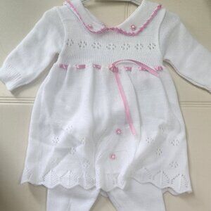 Knitted dress and tights for baby girl 4-6 months old